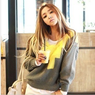 2012 women's loose colorant match medium-long sweater ,Free shipping