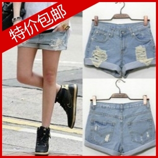 2012 women's loose plus size mm hole roll-up hem denim shorts