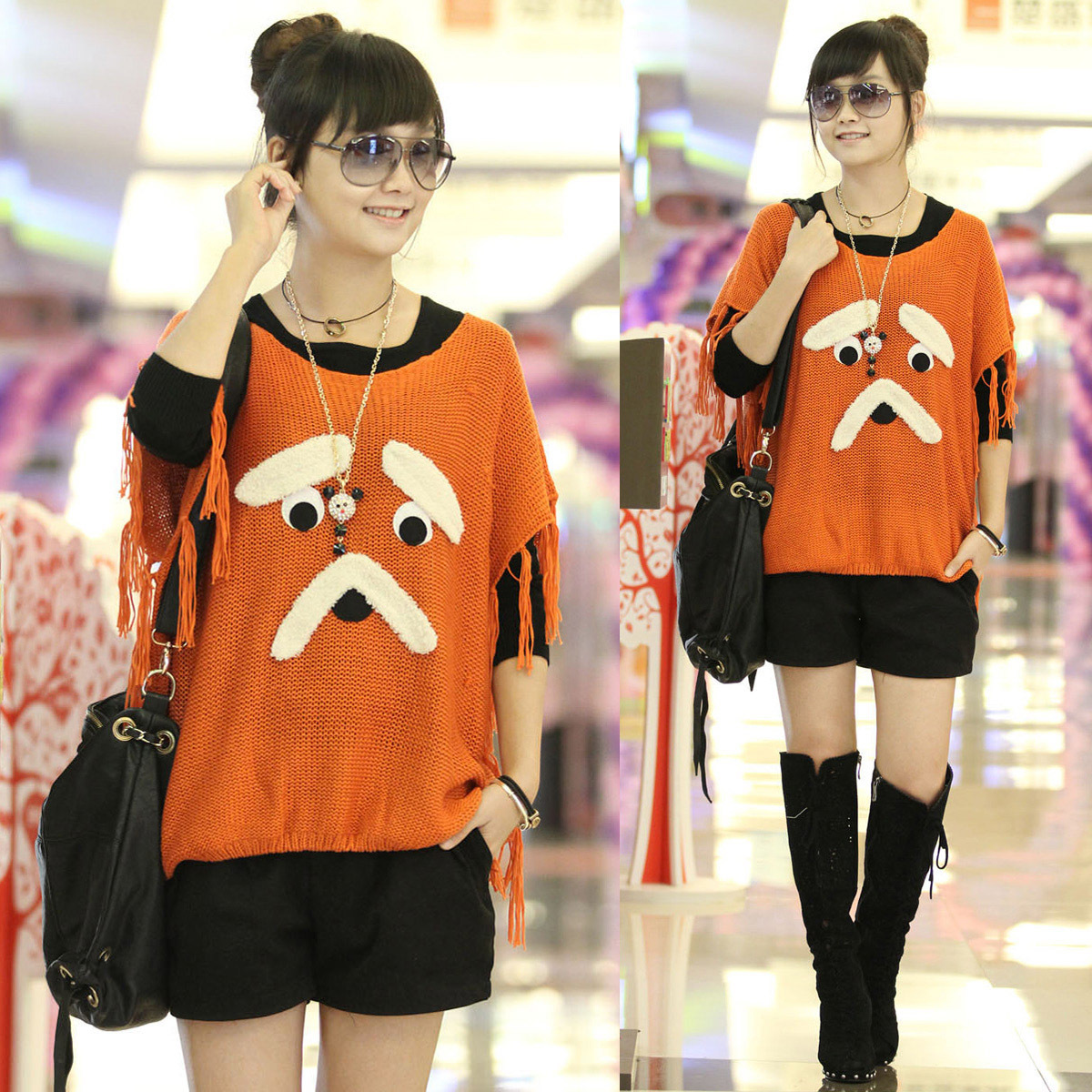 2012 women's loose street cartoon tassel sleeveless knitted sweater