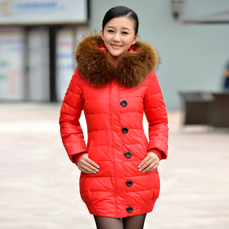 2012 women's luxury large raccoon fur slim thickening medium-long down coat female
