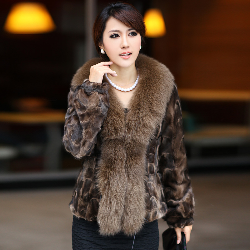 2012 women's marten overcoat mink fight mink fox fur coat