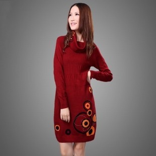 2012 women's medium-long loose sweater long-sleeve basic sweater dress one-piece dress Free Shipping