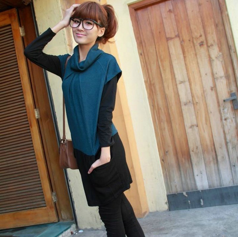 2012 women's medium-long top turtleneck basic shirt plus size medium-long slim hip short-sleeve sweater