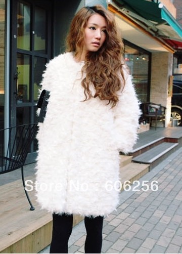 2012 women's medium-long white berber fleece wool outerwear, faux fur thickening coat,women fashion jacket