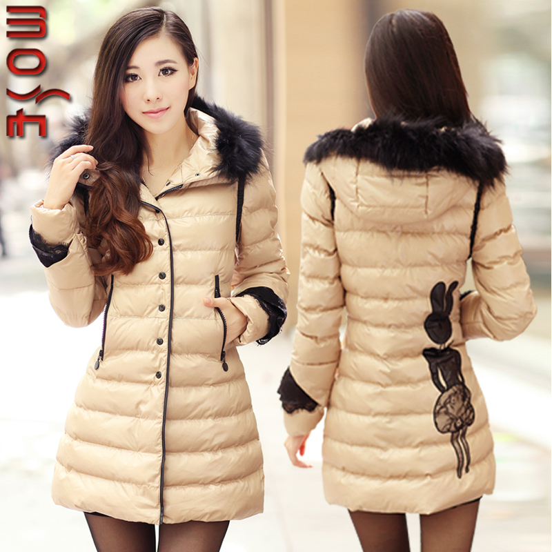 2012 women's new arrival slim thickening belt short fur collar cotton-padded jacket female medium-long cotton-padded jacket