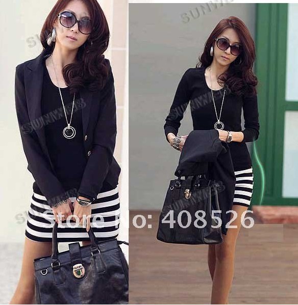2012 women's new Korean ladies large size fashion Slim stripe dress free shipping 3691