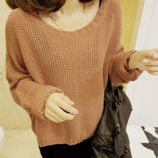 2012 women's o-neck solid color basic cutout sweater plus size loose elegant type blousier