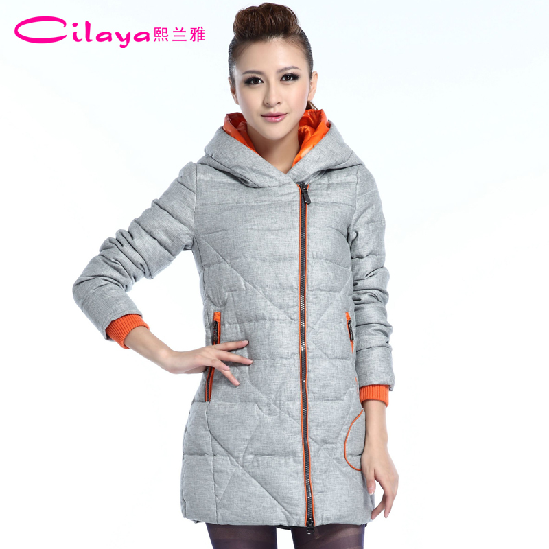 2012 women's obliquely check medium-long thickening slim fashion down coat c2723