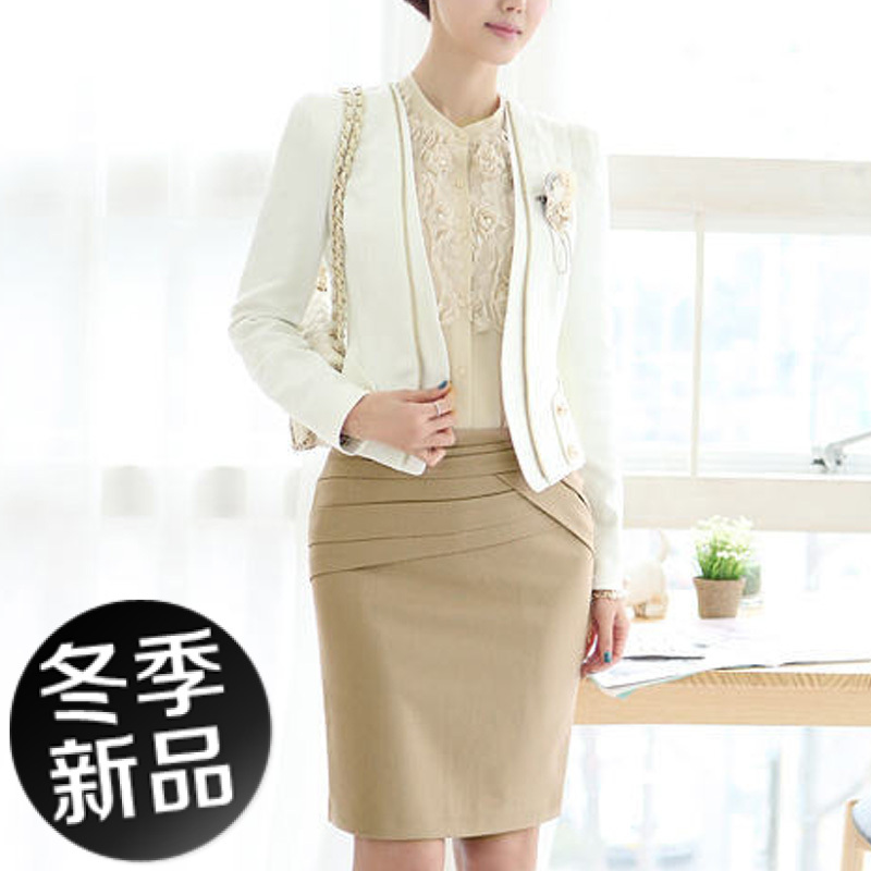 2012 women's ol professional set fashion white collar set long-sleeve a-line skirt uniform