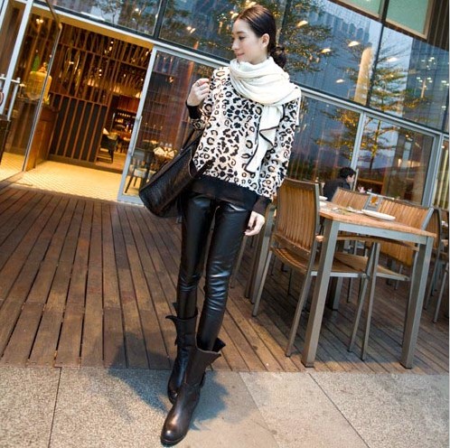 2012 women's pants fleece thermal slim leather pants boot cut jeans legging trousers