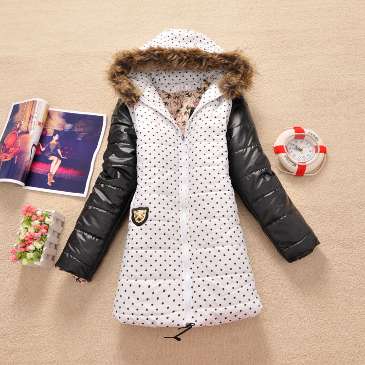 2012 women's polka dot thickening thermal hooded caps patchwork medium-long wadded jacket cotton-padded jacket 0.6
