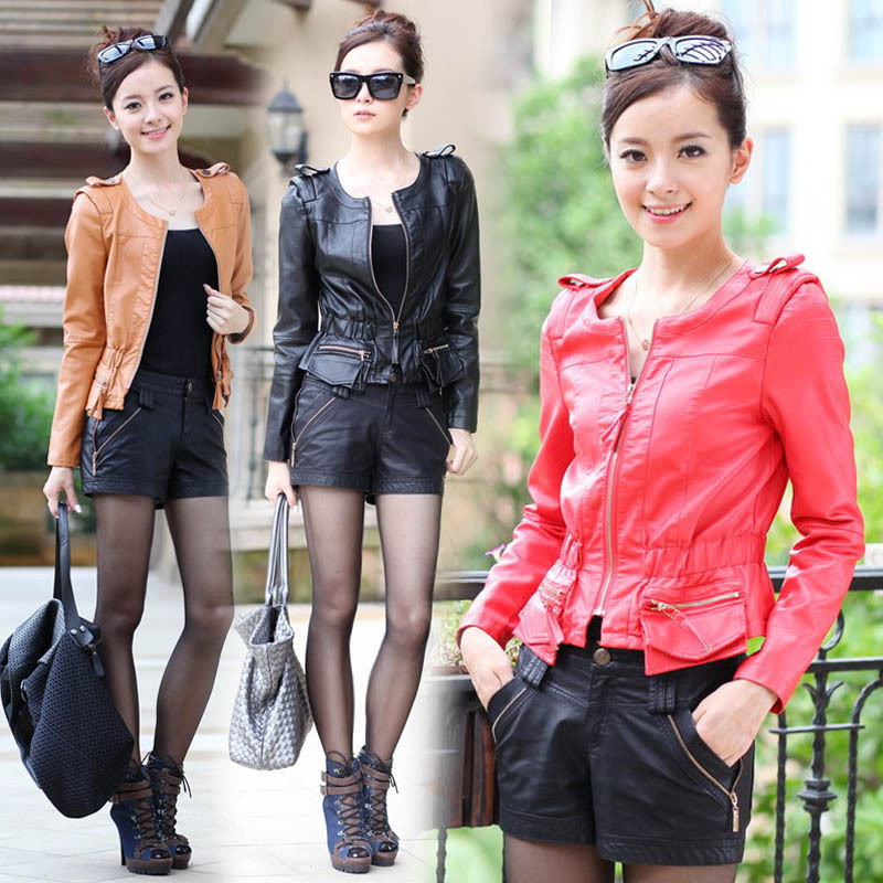 2012 women's PU women's small leather clothing short design slim jacket motorcycle short jacket 99