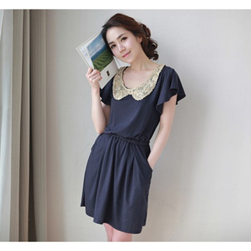 2012 women's puff sleeve gold paillette slim waist thin ruffle skirt short-sleeve dress