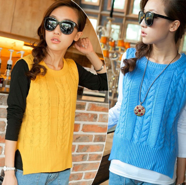 2012 women's pullover twisted i shape o-neck sleeveless sweater yarn vest