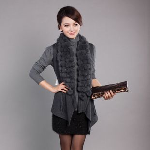 2012 women's rex rabbit hair fur vest cardigan cape waistcoat cashmere sweater