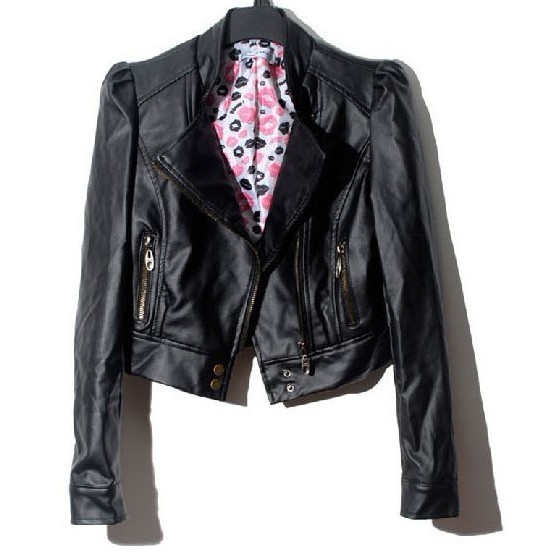 2012 women's rivet turn-down collar oblique zipper motorcycle PU clothingA1207