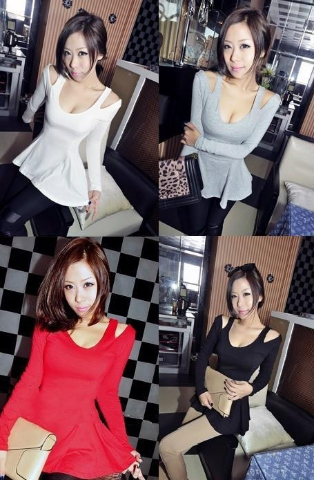 2012 women's sexy strapless slim waist long-sleeve top