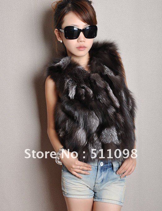 2012 women's silver fox wool fashion fur vest fox fur genuine leather vest free shipping