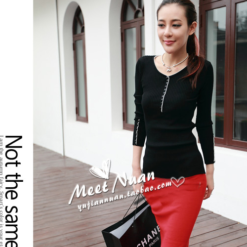 2012 women's slim plus size elegant V-neck sweater button basic shirt long-sleeve sexy