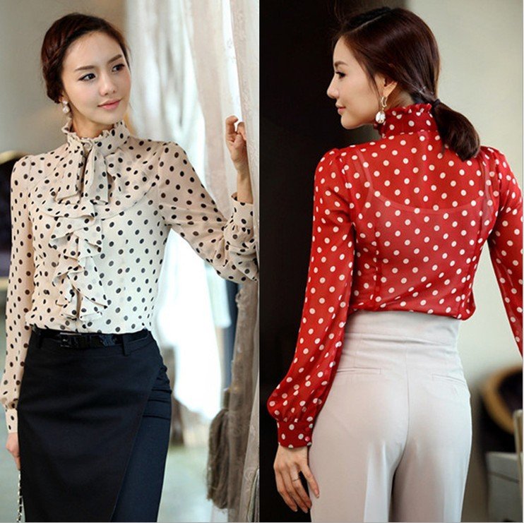 2012 women's slim women's shirt long-sleeve polka dot shirt female long-sleeve autumn work wear Free Shopping