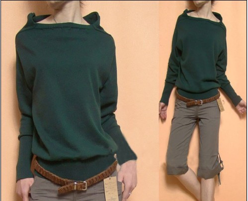 2012 women's slit neckline 100% cotton basic shirt long-sleeve sweater