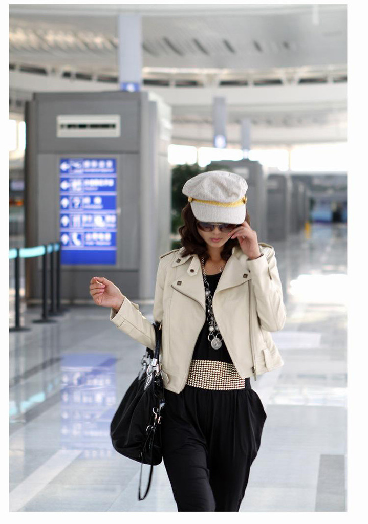 2012 women's solid color slim zipper casual leather jacket free shipping