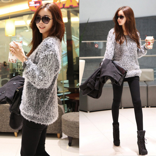 2012 women's spring and autumn fashion all-match loose o-neck sweater grey