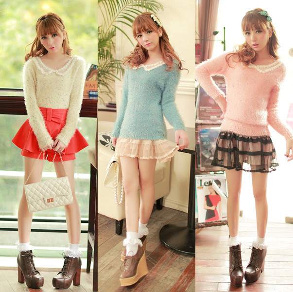 2012 women's spring and autumn pearl lace collar knitted cashmere top 3