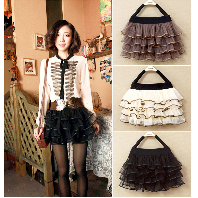 2012 women's spring and summer new arrival fashion bag leather gauze layered dress mini short skirt bust skirt 101