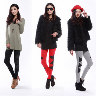 2012 women's spring patchwork faux leather legging pencil pants elastic ankle length trousers
