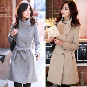 2012 women's stand collar slim medium-long woolen outerwear overcoat trench