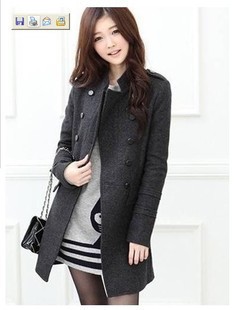 2012 women's stand collar wool coat medium-long trench double breasted woolen women's outerwear