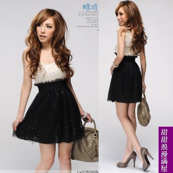 2012 women's summer 591 high waist patchwork paillette full lace sleeveless one-piece dress