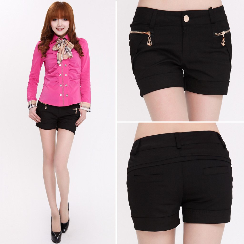 2012 women's summer casual shorts fashion roll-up hem washed cotton women's mid waist shorts