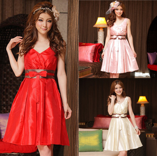 2012 women's summer elegant nobility fashion V-neck decoration color block dress one-piece dress bridesmaid dress