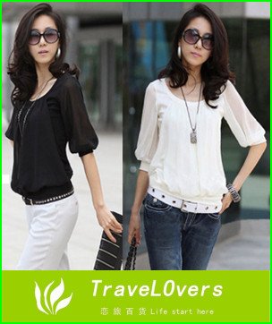 2012 Women's Summer T-shirt Fashion Short sleeve Graceful gentlewomanly Chiffon T-shirt Korean style