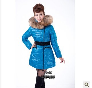 2012 women's  super large raccoon fur slim medium-long down coat
