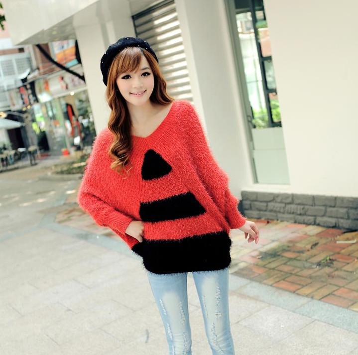 2012 women's sweet women's pullover sweater batwing sleeve rabbit hair long-sleeve sweater female