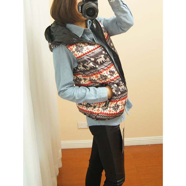 2012 women's thermal onta pattern with a hood zipper space cotton vest cotton vest