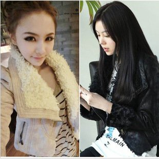 2012 women's top berber fleece deerskin cotton sheep motorcycle leather clothing short jacket
