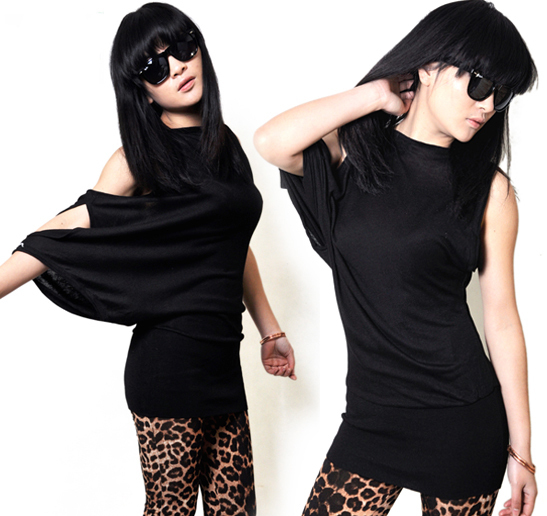 2012 women's top loose batwing shirt long design sweater slim hip oblique short-sleeve