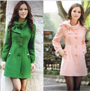 2012  Women's Trench Coat With Good Quality Woolen Winter Bowtie  Jackets Coats Outwear Overcoat  Parka Free Shipping