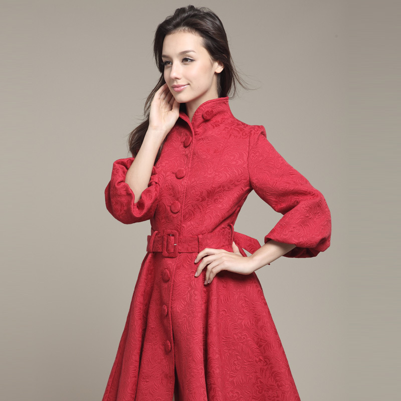 2012 women's trench female outerwear autumn and winter long design expansion bottom overcoat outerwear 6088