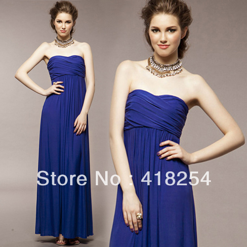 2012 women's tube top long design dinner party  blue elegant one-piece dress full dress