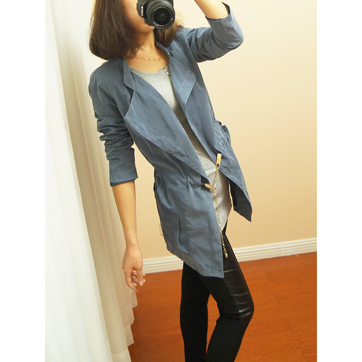 2012 women's turn-down collar big pocket no button belt long-sleeve lacing long design trench outerwear