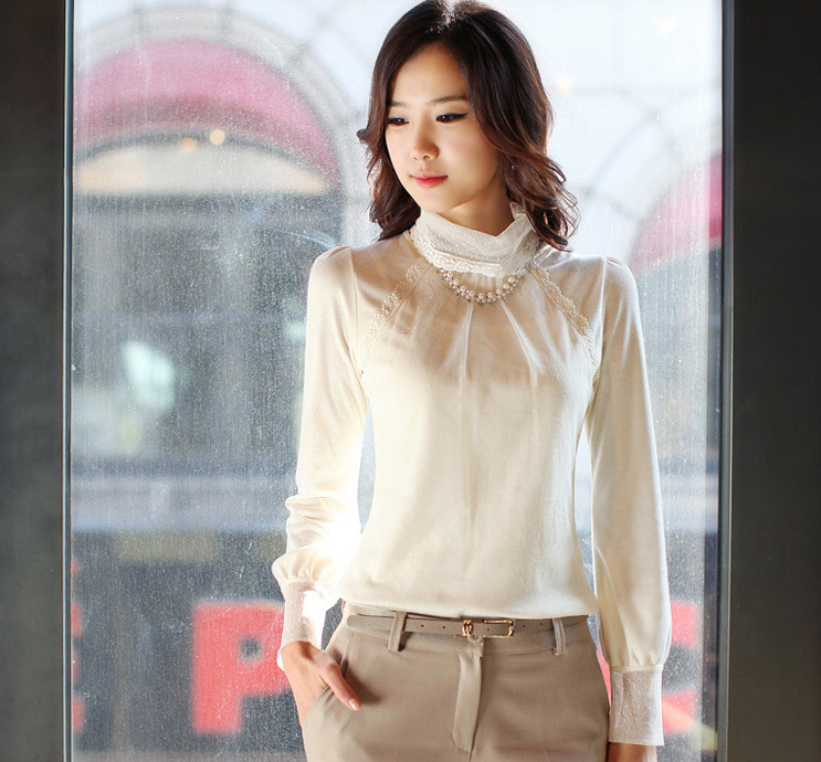 2012 women's turtleneck lace thickening plus velvet basic shirt long-sleeve 100% cotton t-shirt