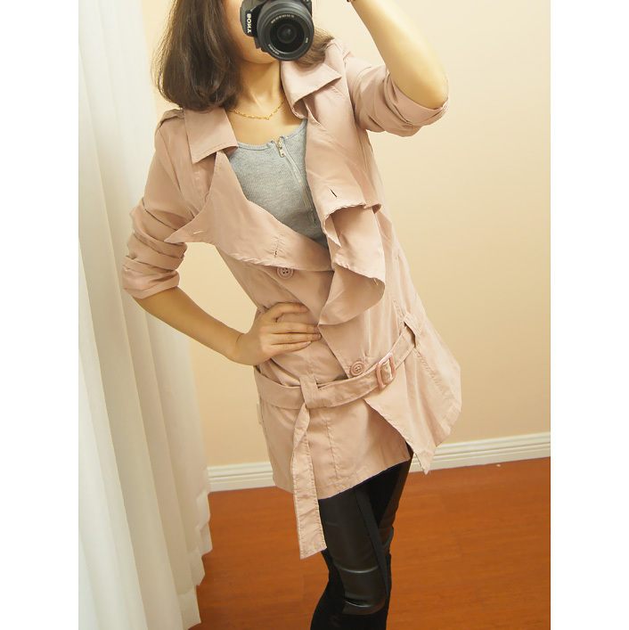 2012 women's variety style large lapel pink long design trench outerwear