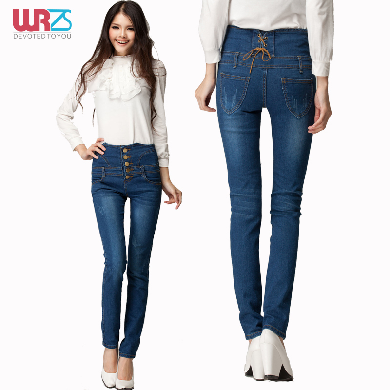 2012 women's vintage elastic slim high waist abdomen drawing pencil jeans trousers free shipping