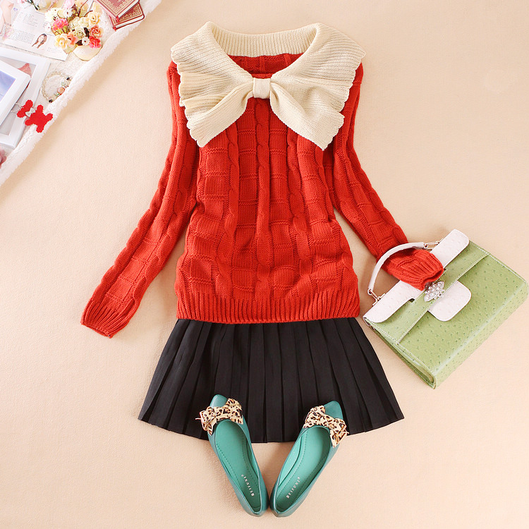 2012 women's winter big bow twisted sweater long-sleeve sweater , Free Shipping
