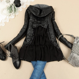 2012 women's winter new arrival motorcycle straight long-sleeve PU clothing women's outerwear, free size